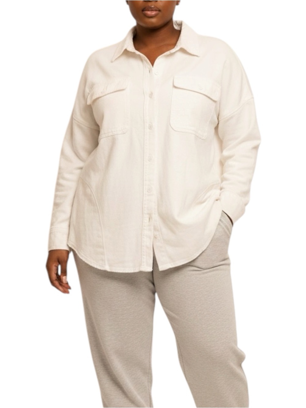 Offline by Aerie White Button Front Collar Shirt Jacket